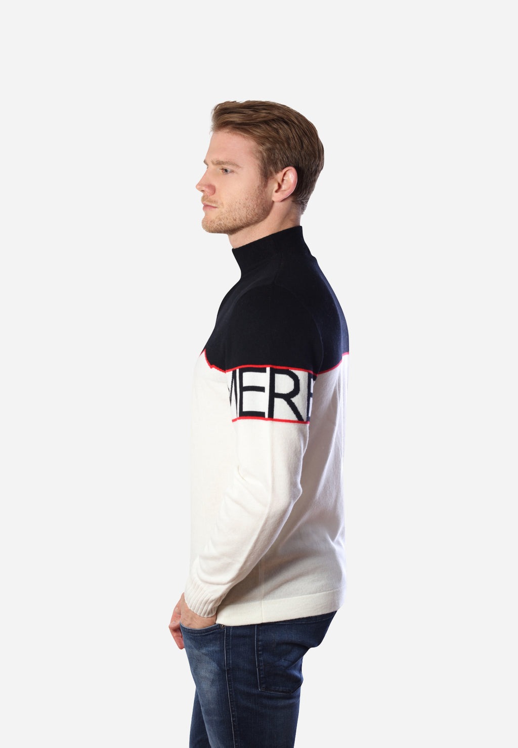 Pull mi-zippé en mélange de cachemire