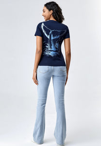 Unisex Endangered Whale Graphic Print Crew Neck T-Shirt432774554222834