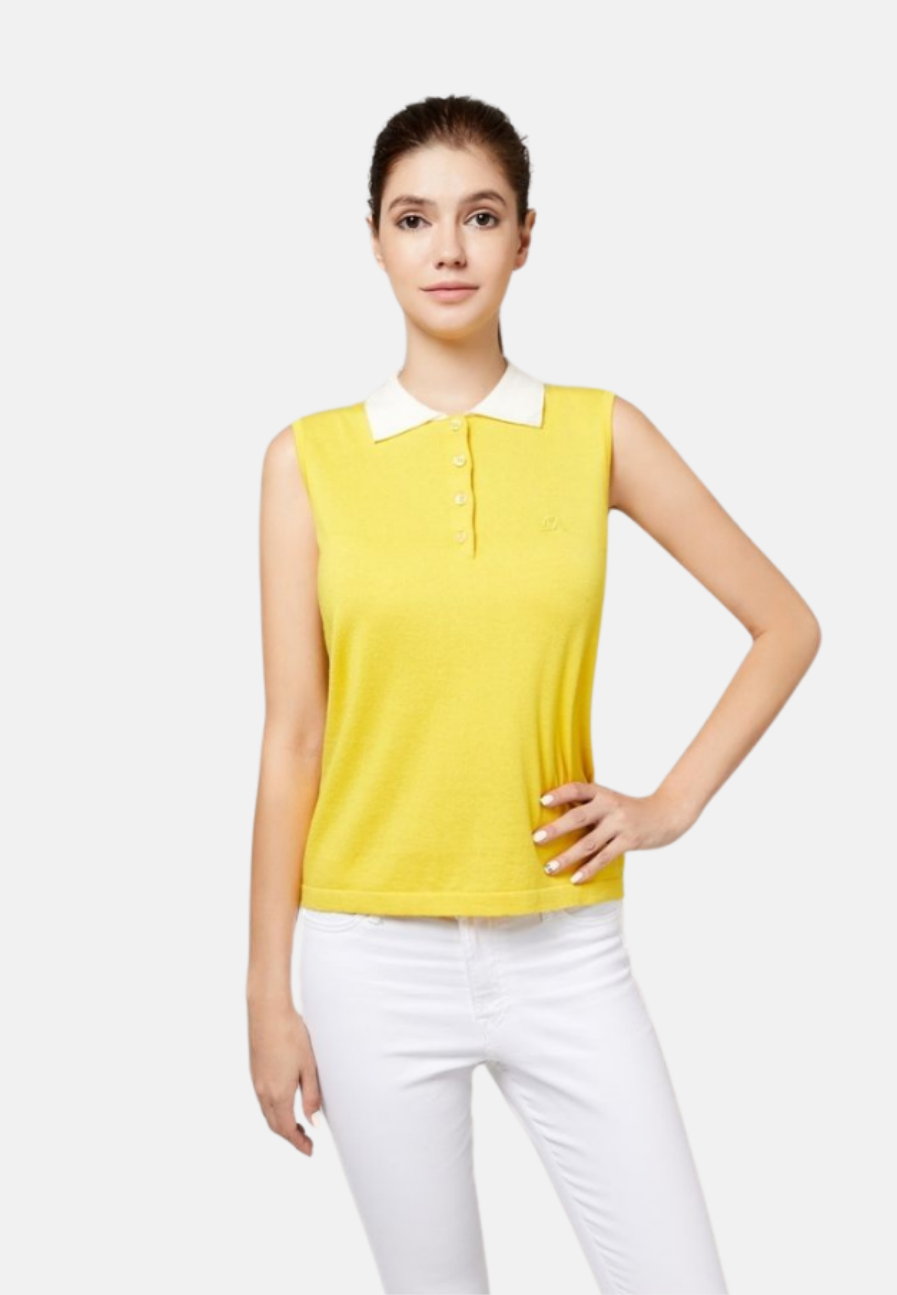 Cotton Cashmere Sleeveless Polo Shirt