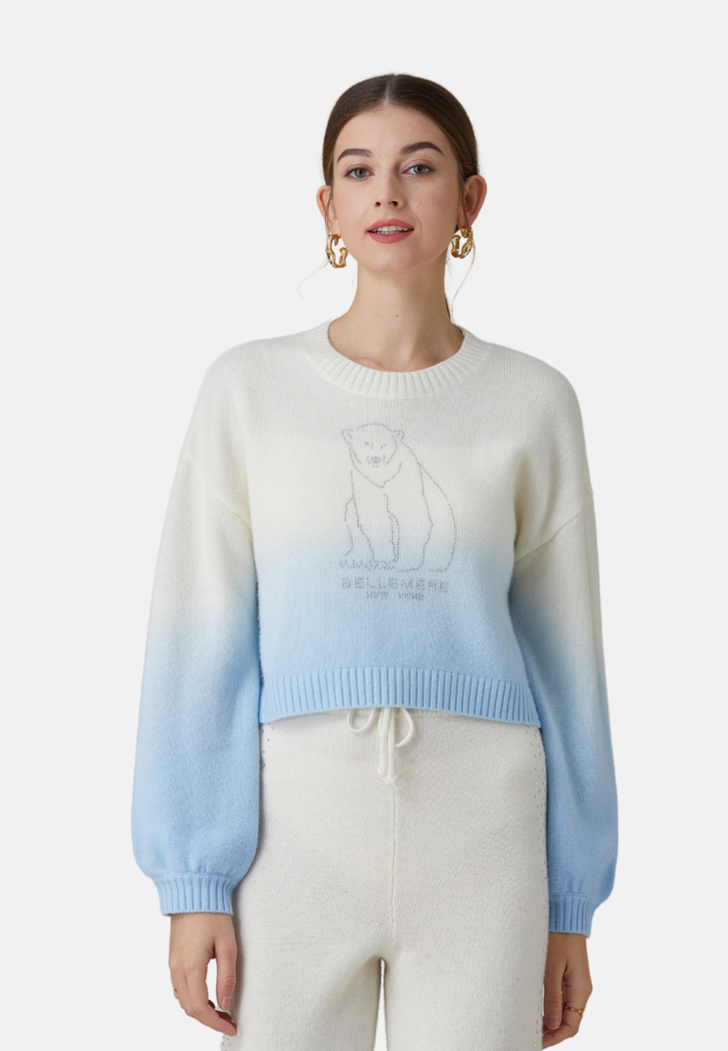 Pull court en cachemire motif ours polaire