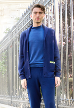 将图片加载到图库查看器，Navy Blue and Green Merino Cardigan
