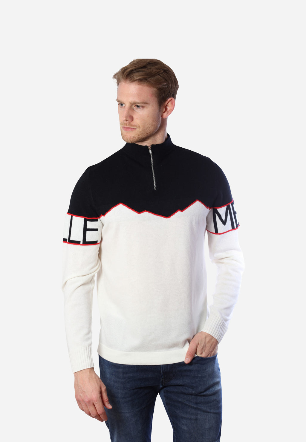 Pull mi-zippé en mélange de cachemire