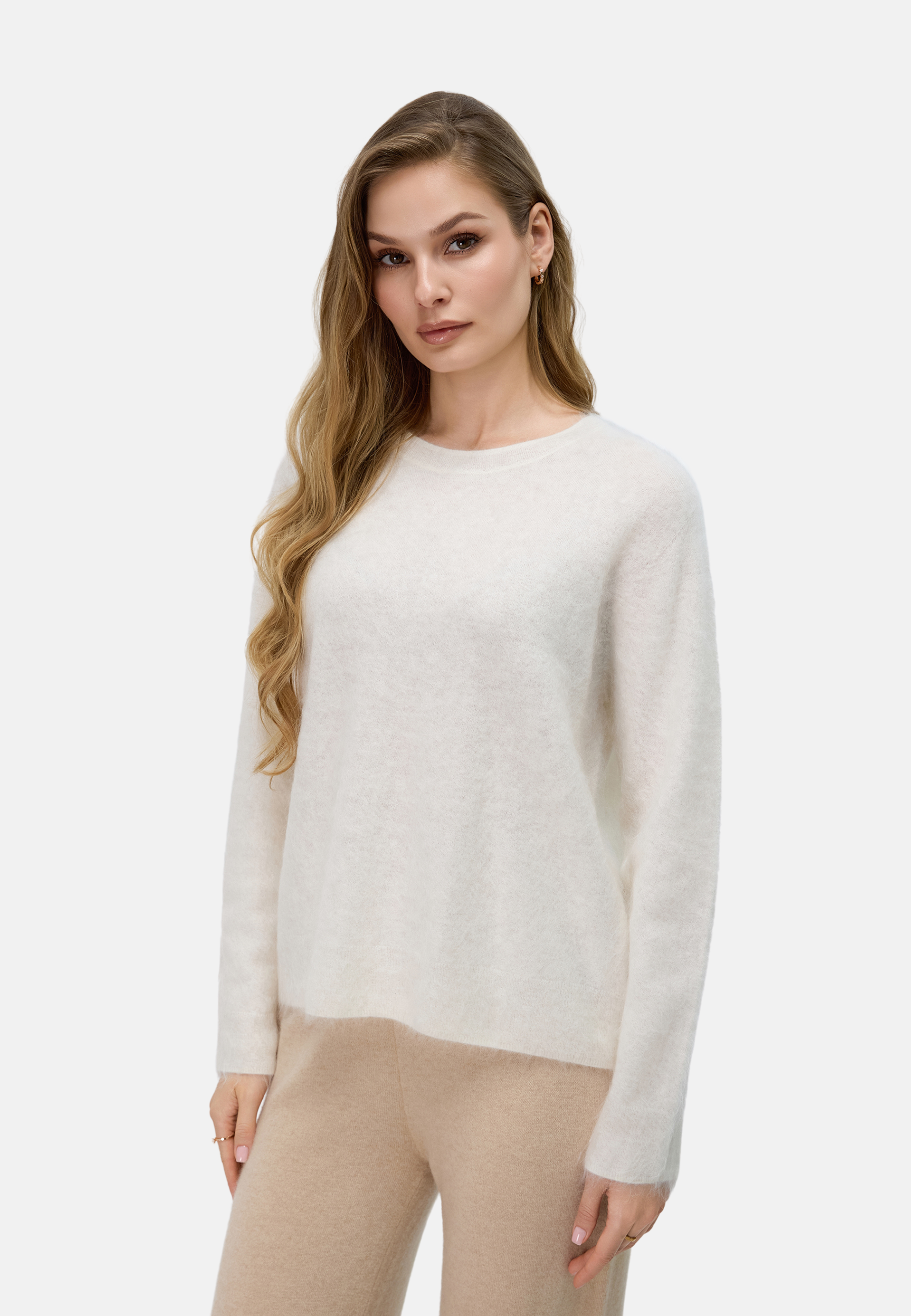 Brushed Silk Cashmere Crew-Neck Sweater