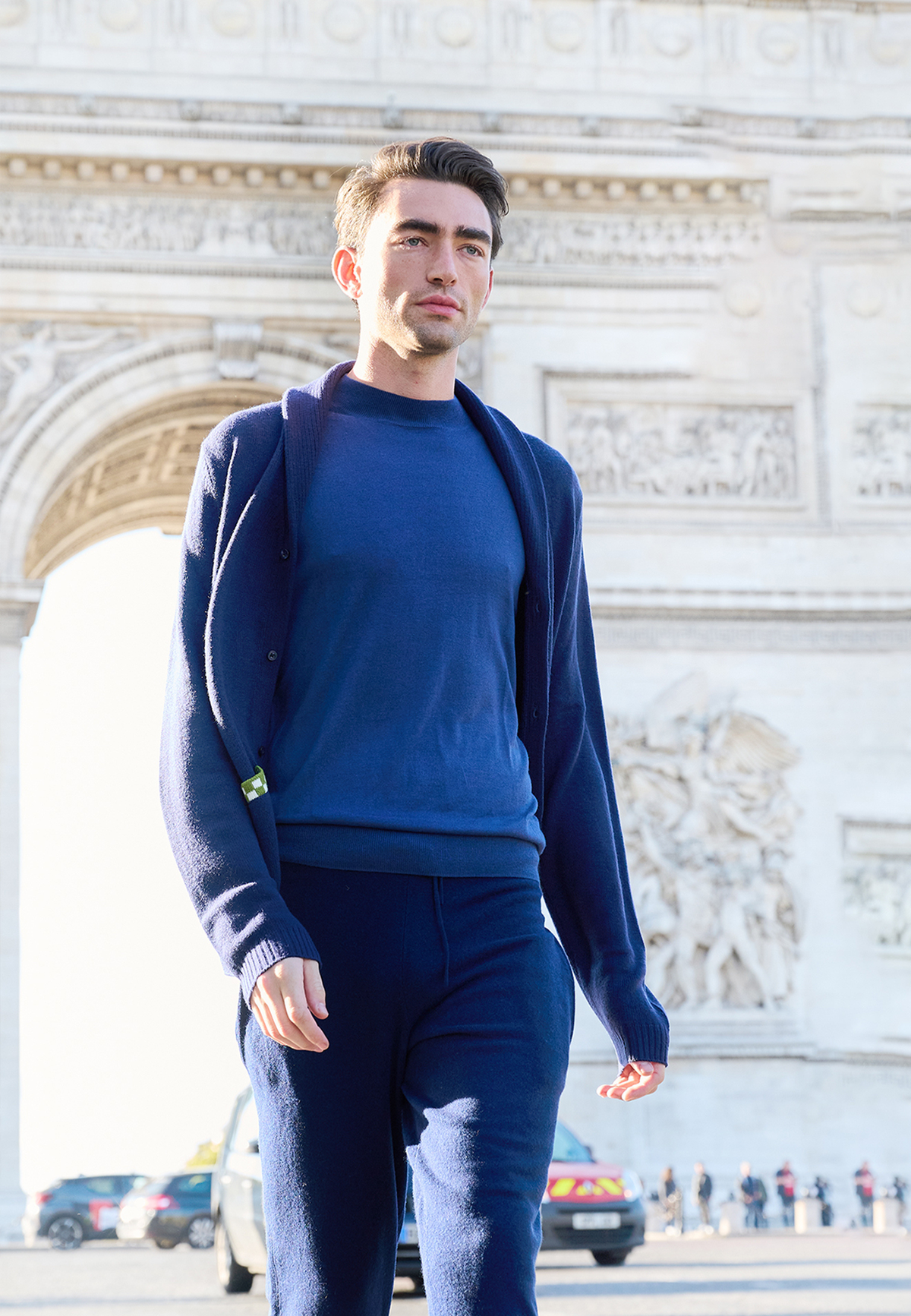 Navy Blue and Green Merino Cardigan