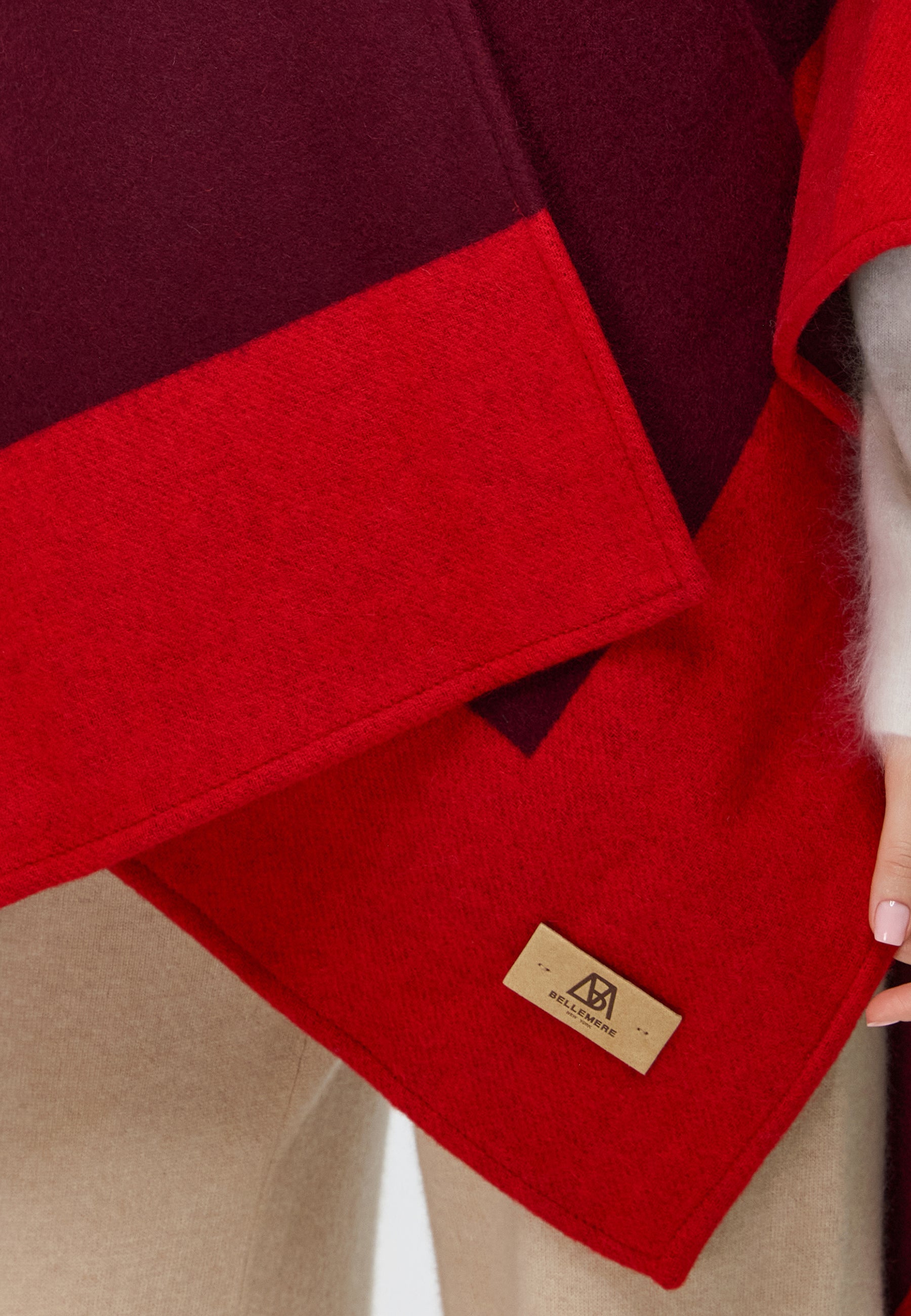 Double-Sided Wool Cape Shawl — Two-Tone Reversible Design