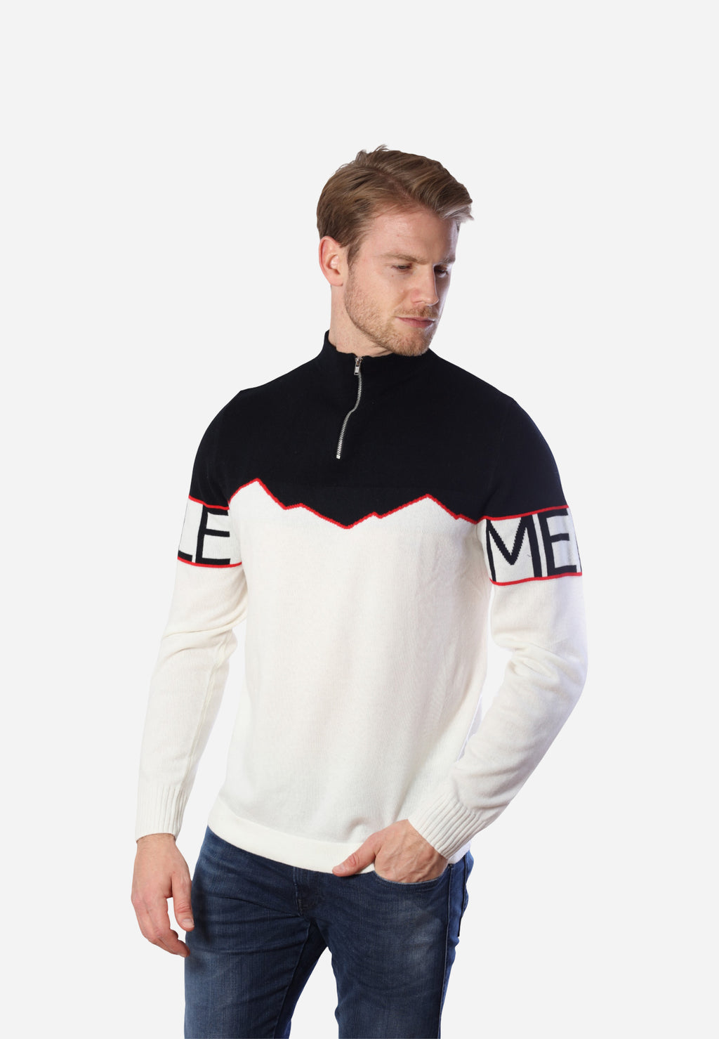 Pull mi-zippé en mélange de cachemire