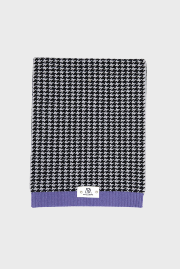 Houndstooth Scarf (Multicolor Cashmere with Rib Details)