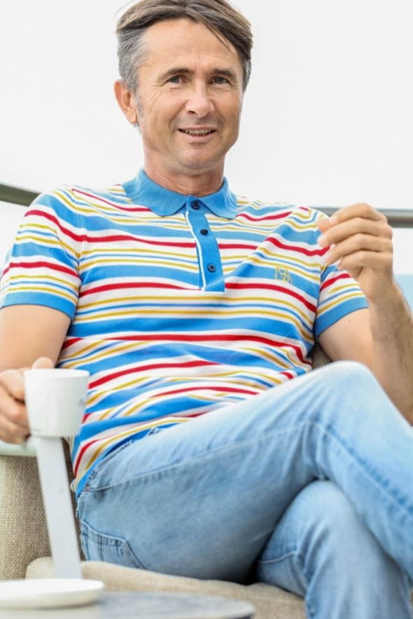 Polo en Tencel à rayures fantaisie multicolores