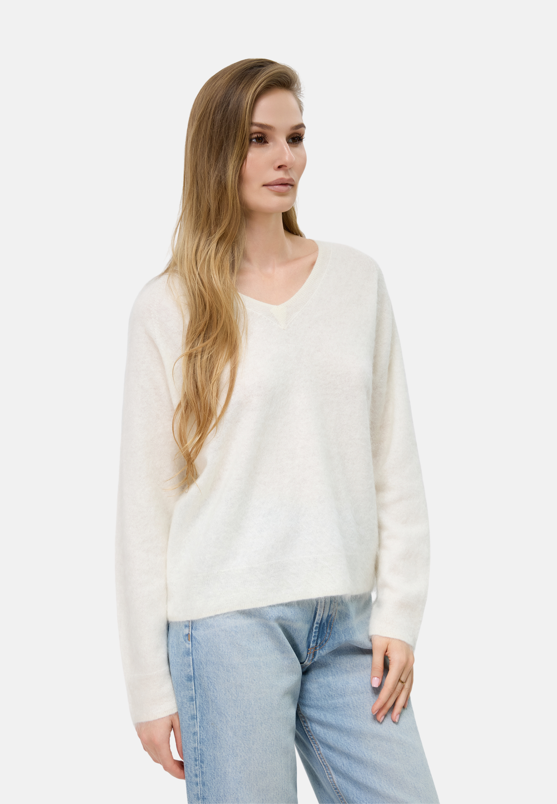 Brushed Silk Cashmere V - Neck Sweater