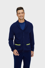 Load image into Gallery viewer, Navy Blue and Green Merino Cardigan
