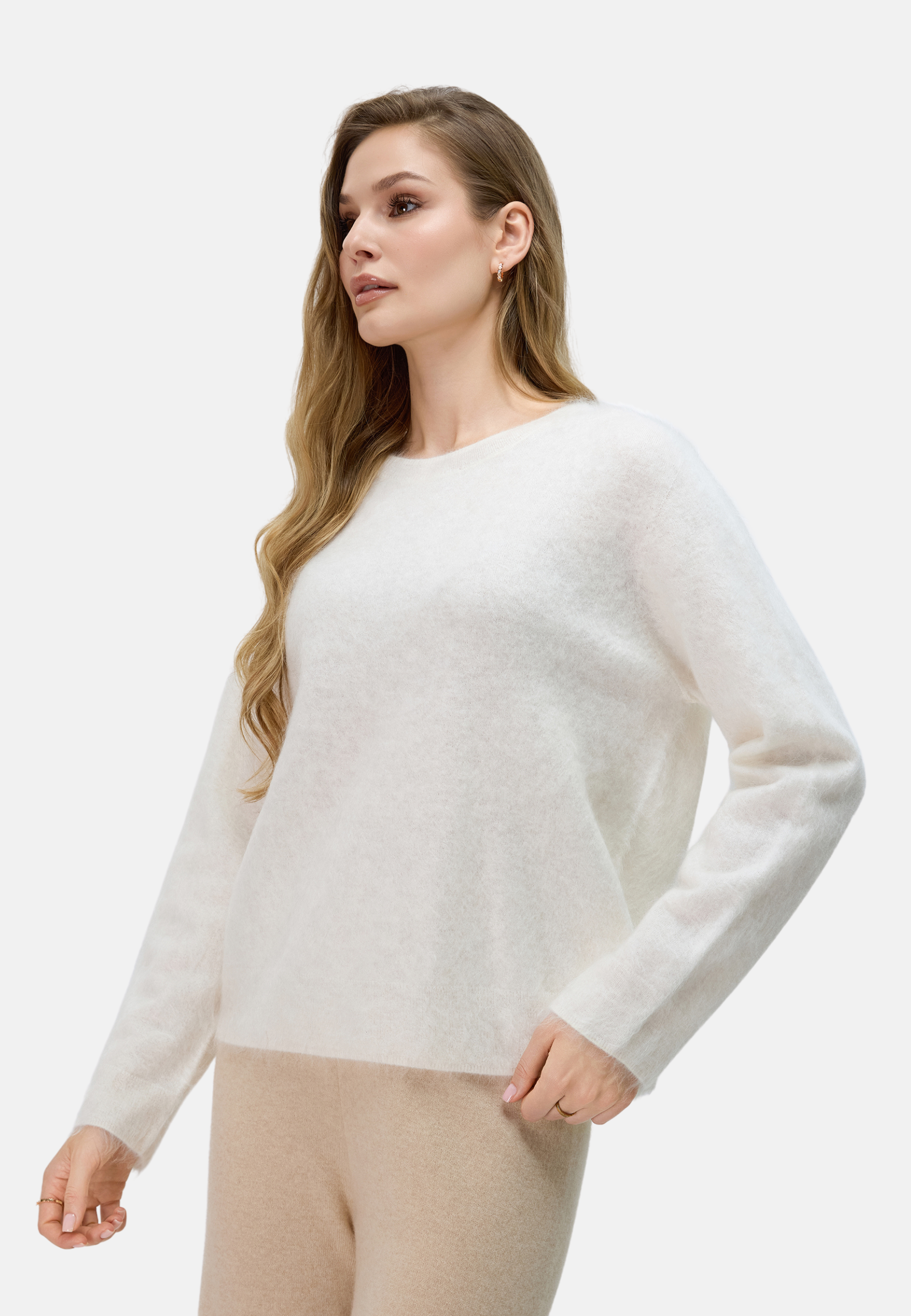 Brushed Silk Cashmere Crew-Neck Sweater