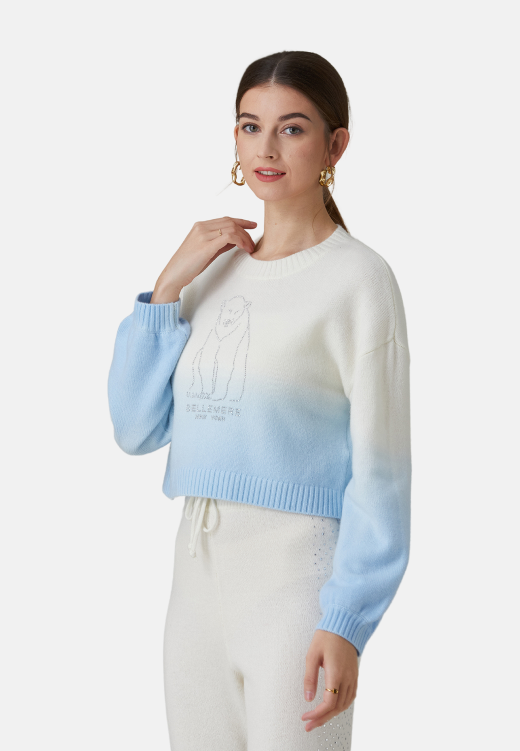 Pull court en cachemire motif ours polaire