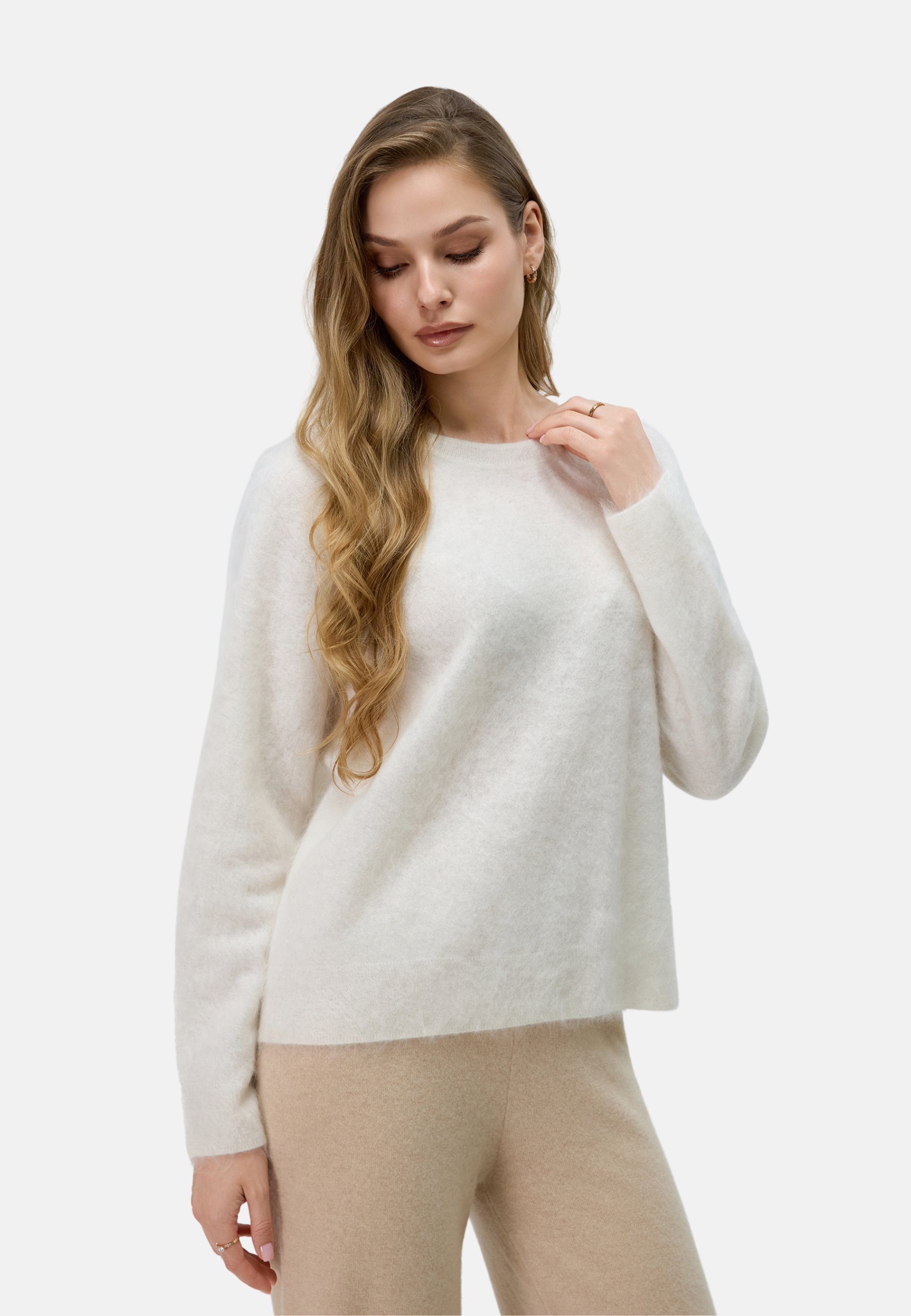 Brushed Silk Cashmere Crew-Neck Sweater