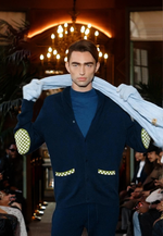 将图片加载到图库查看器，Navy Blue and Green Merino Cardigan
