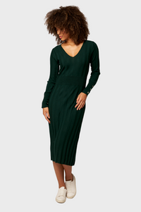 Midi V-Neck Merino Wool Dress935809851605234