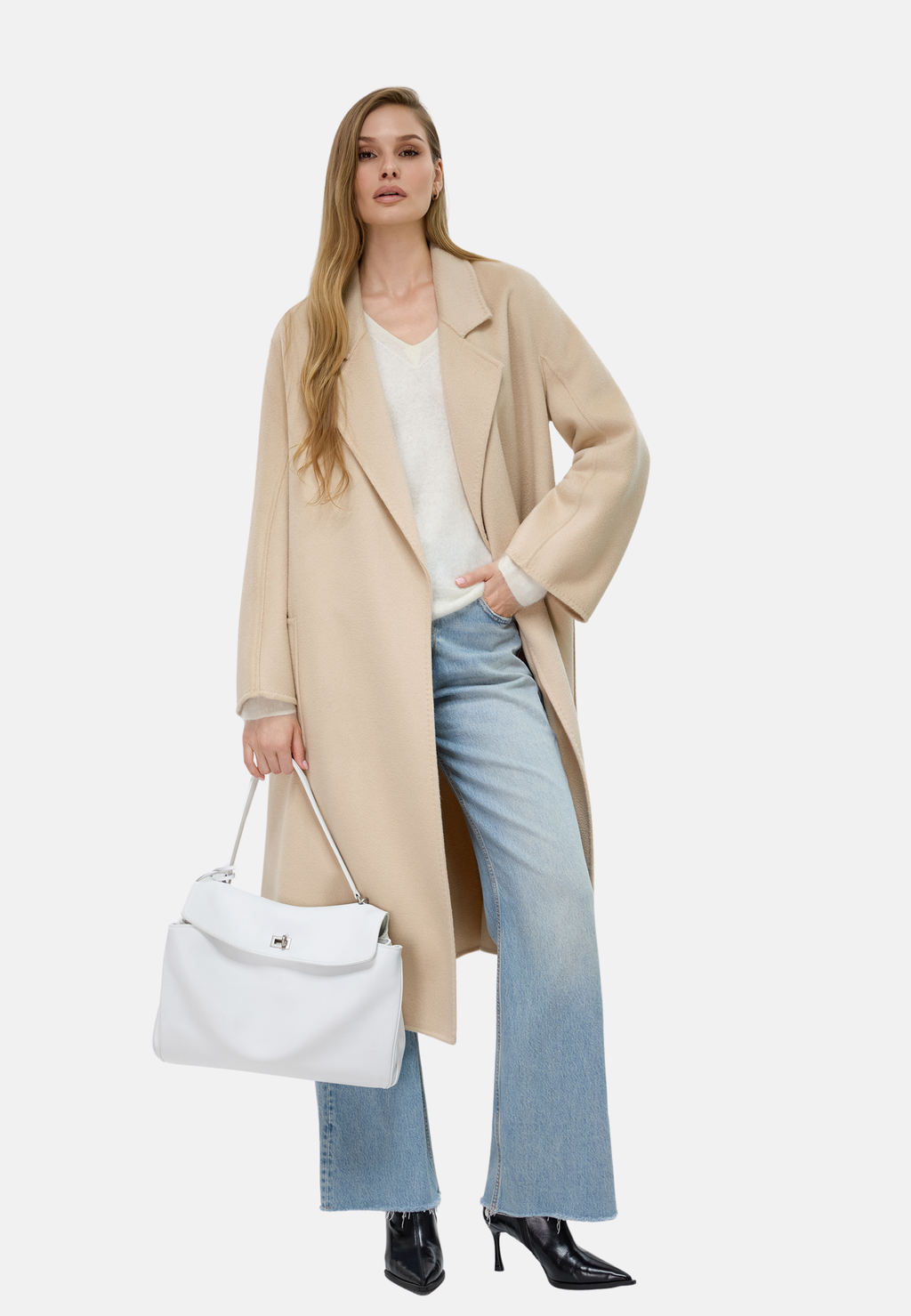 Manteau ceinturé en mérinos