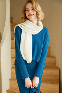 Solid Cable-Knit Cashmere Scarf835914603462898