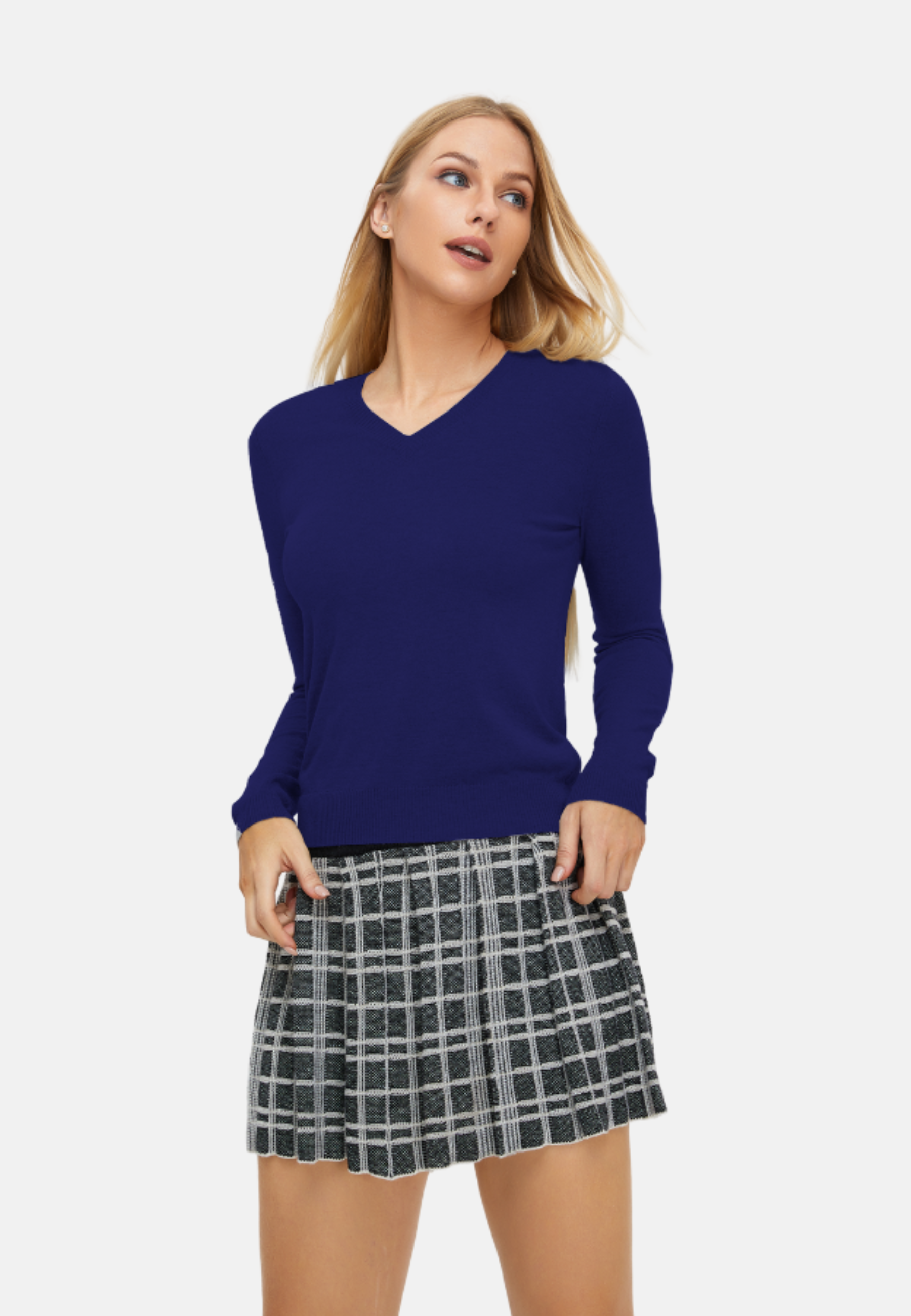 Silk Cashmere V Neck Long Sleeves Slim Fit T-Shirt