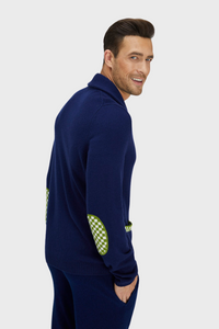 Navy Blue and Green Merino Cardigan936084675215602