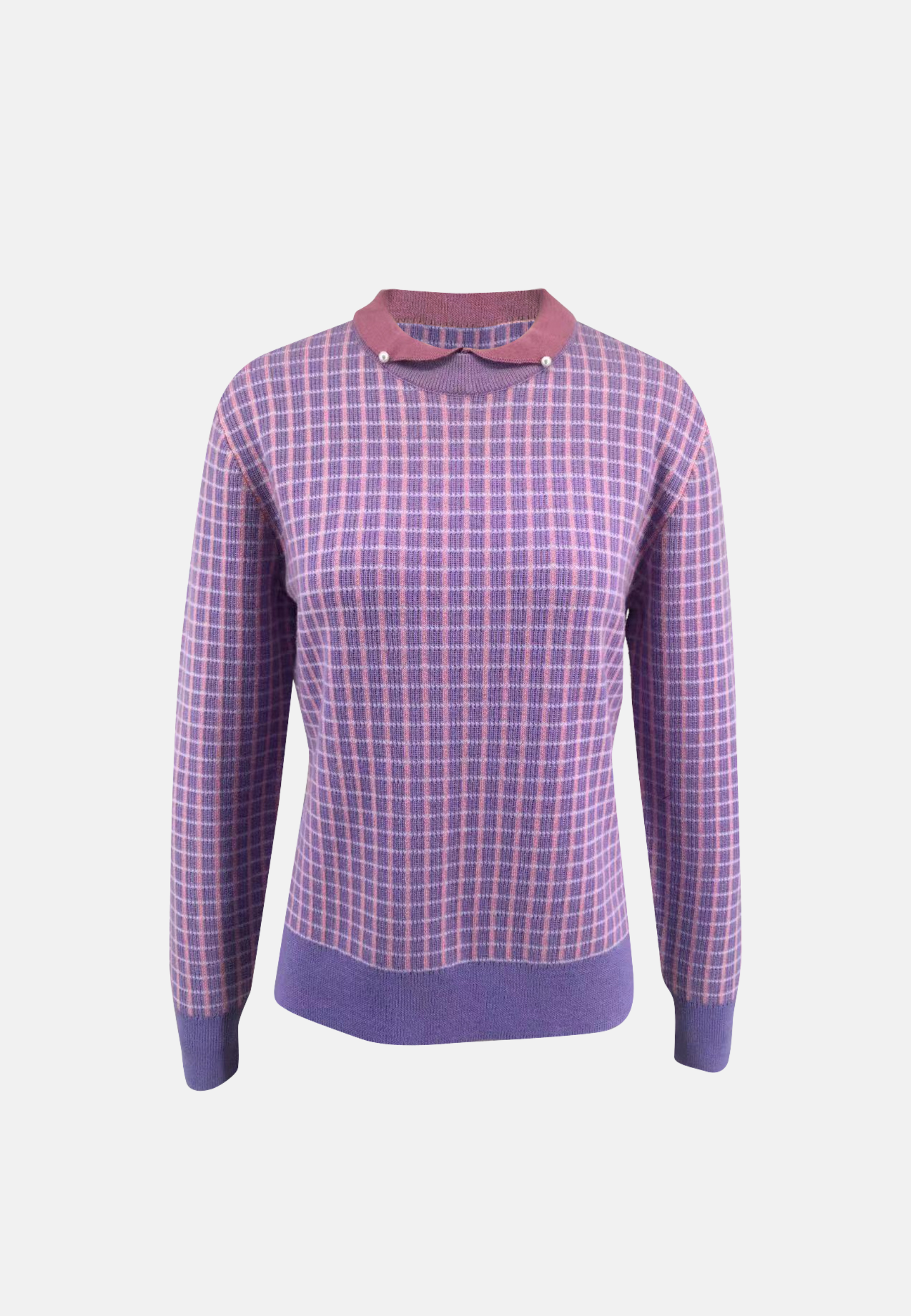 Tweed Merino Pullover With Pearl Collar