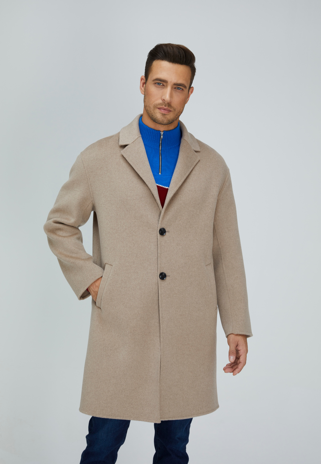 Manteau élégant simple boutonnage en mélange de laine