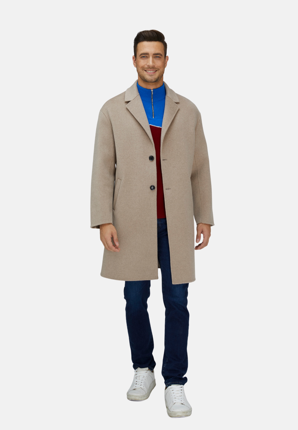 Manteau élégant simple boutonnage en mélange de laine