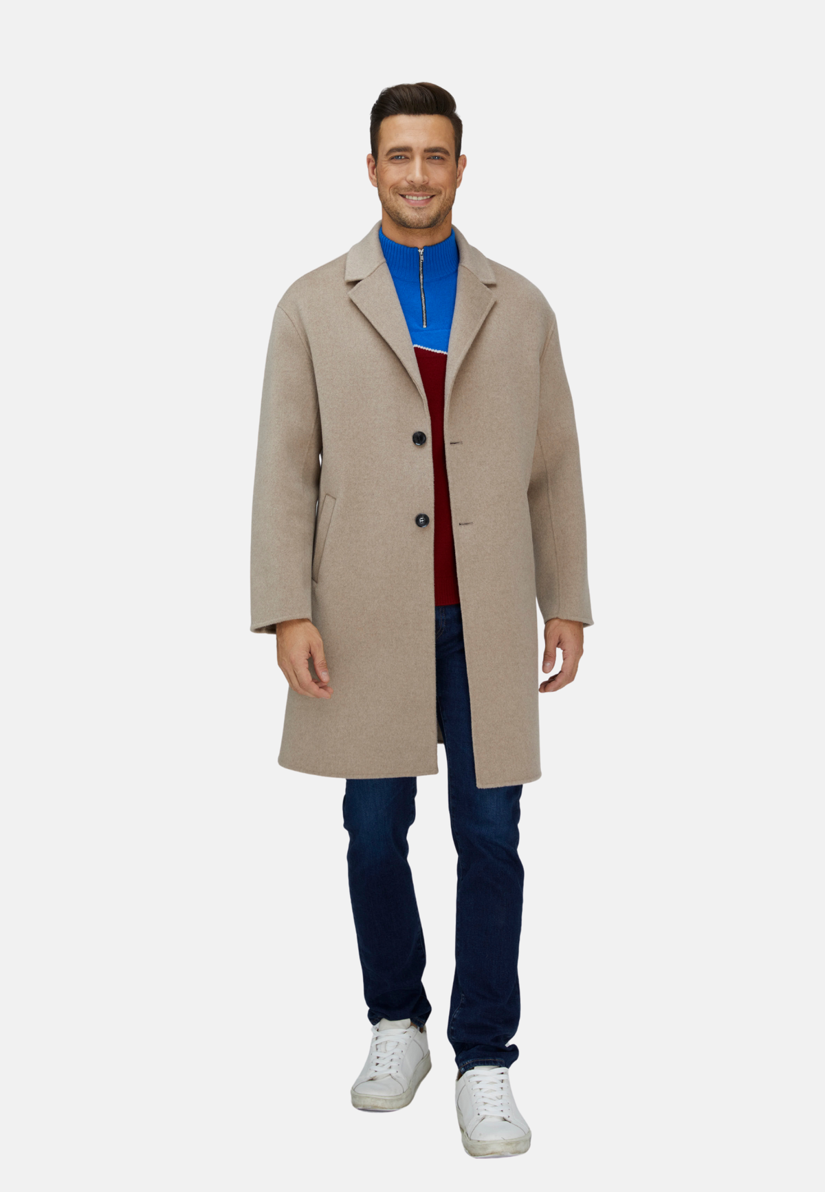 Manteau élégant simple boutonnage en mélange de laine