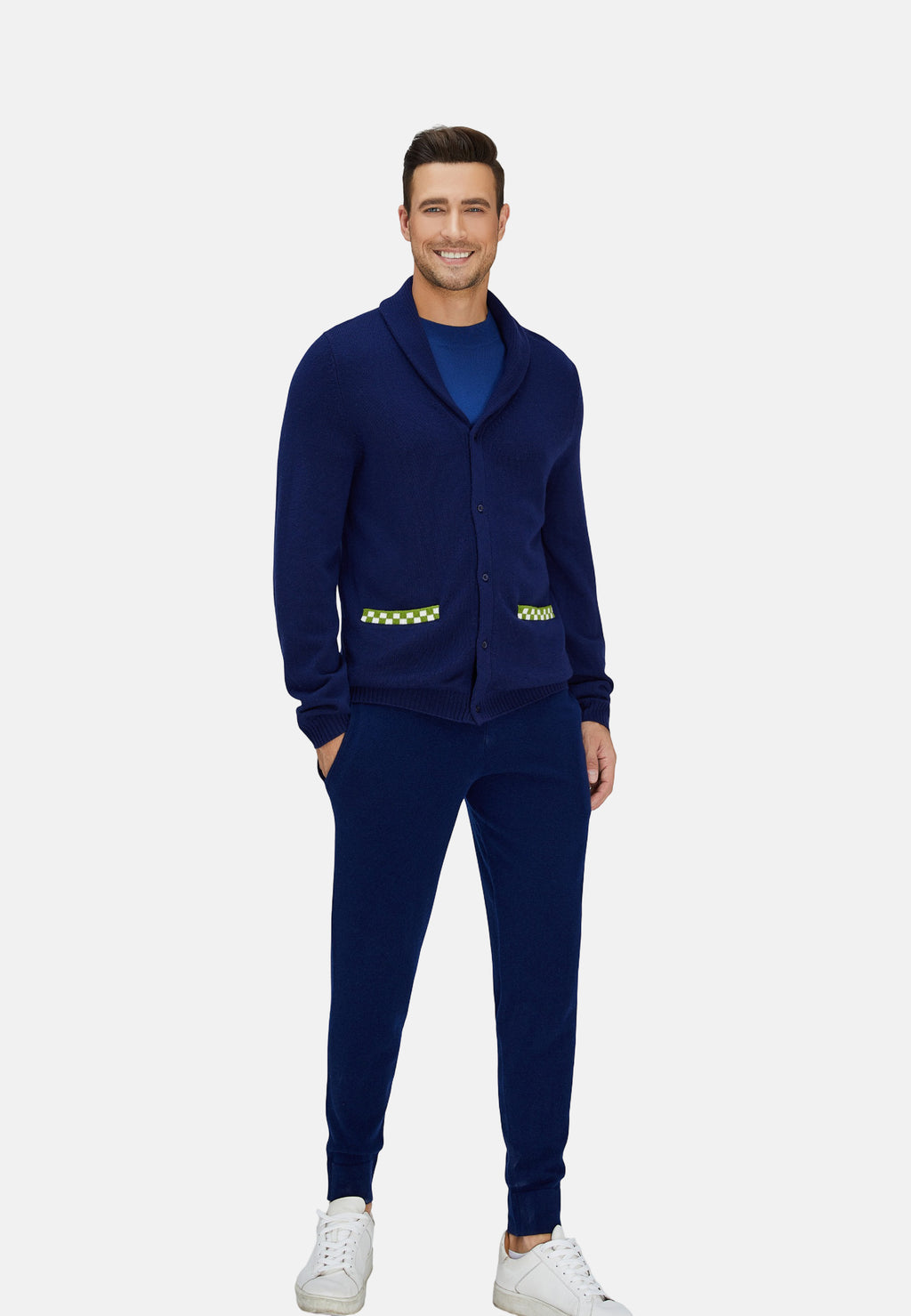 Gilet en laine mérinos bleu marine et vert