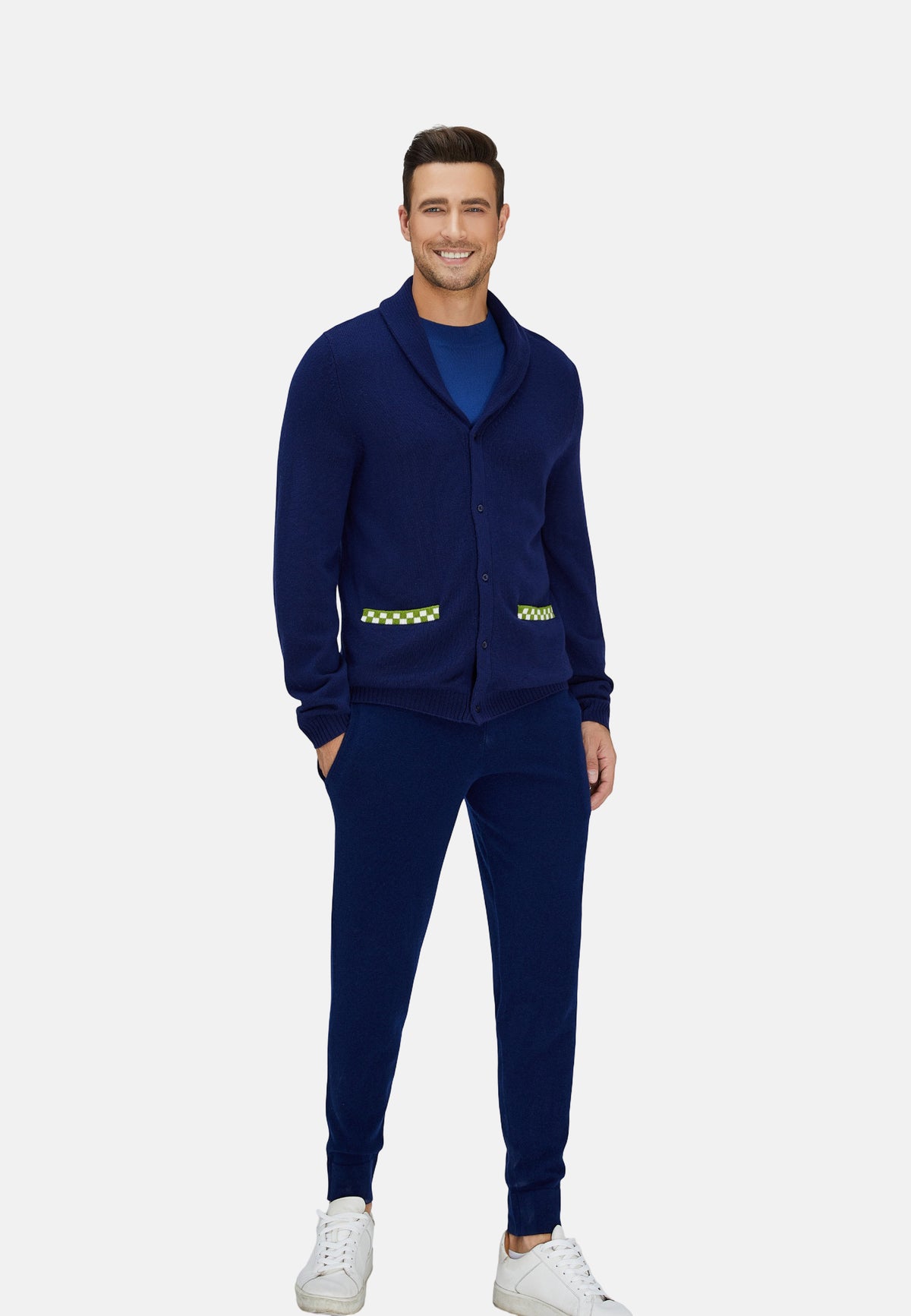 Gilet en laine mérinos bleu marine et vert