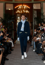 将图片加载到图库查看器，Navy Blue and Green Merino Cardigan
