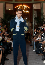 将图片加载到图库查看器，Navy Blue and Green Merino Cardigan
