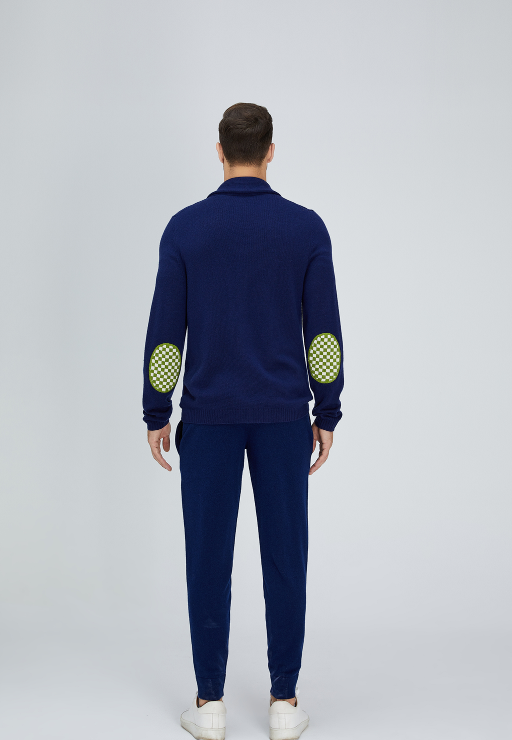 Navy Blue and Green Merino Cardigan