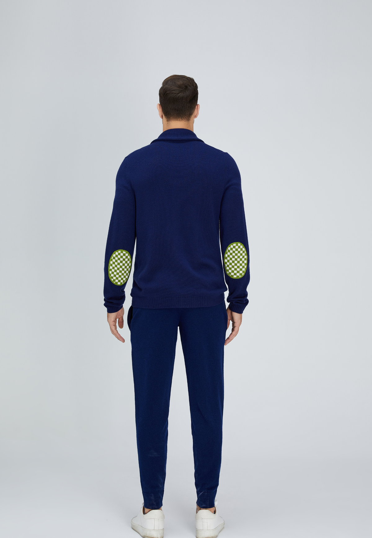 Navy Blue and Green Merino Cardigan