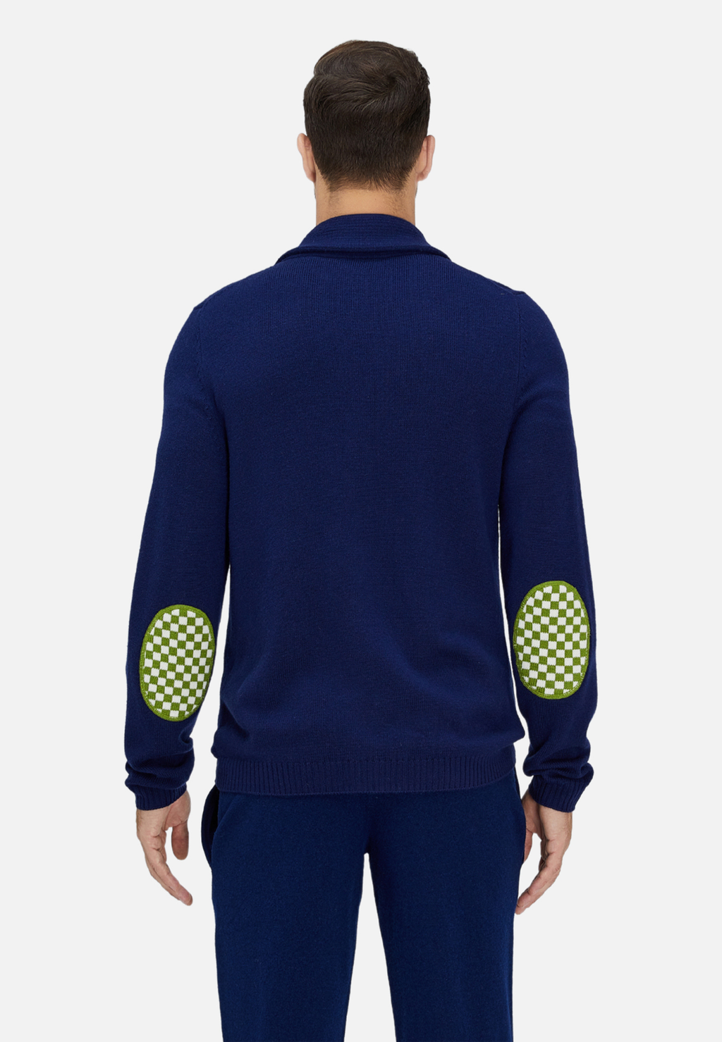 Navy Blue and Green Merino Cardigan