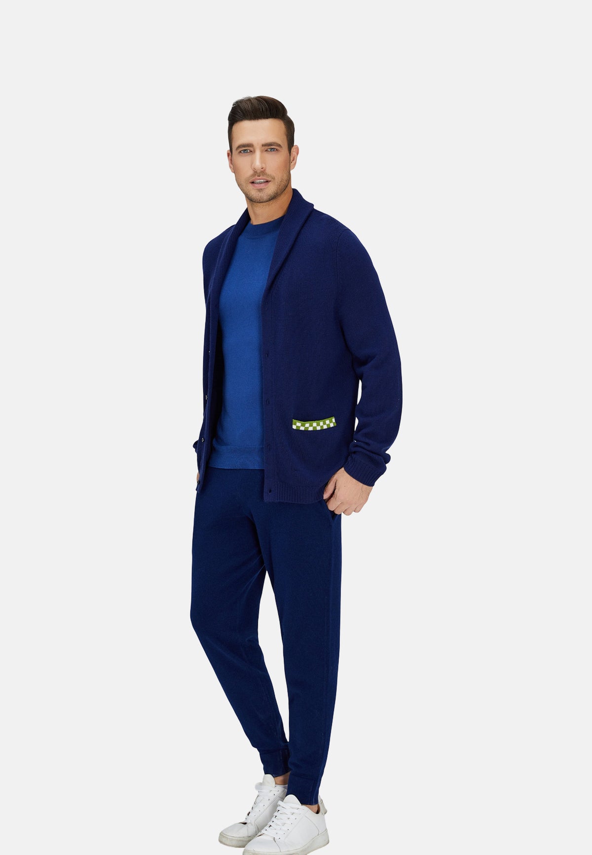 Gilet en laine mérinos bleu marine et vert