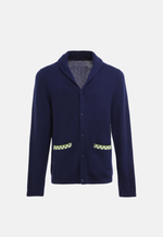将图片加载到图库查看器，Navy Blue and Green Merino Cardigan
