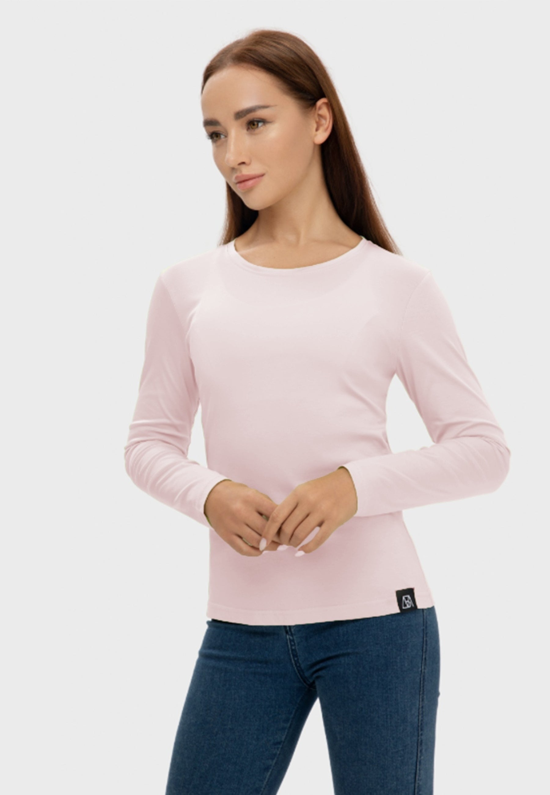 Long Sleeve Crew Neck Mercerized Cotton Women T-Shirt