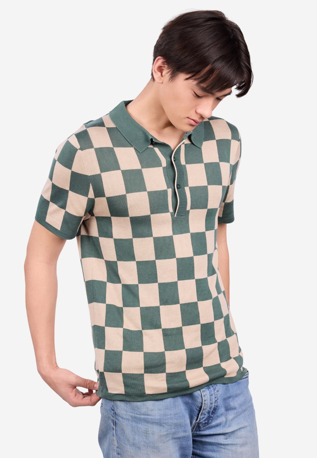Checkered Tencel Polo