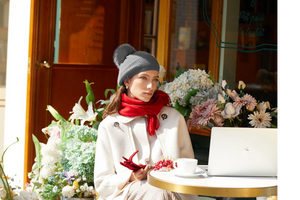 Cashmere Beret with Fur Pom Beret2435792051765490