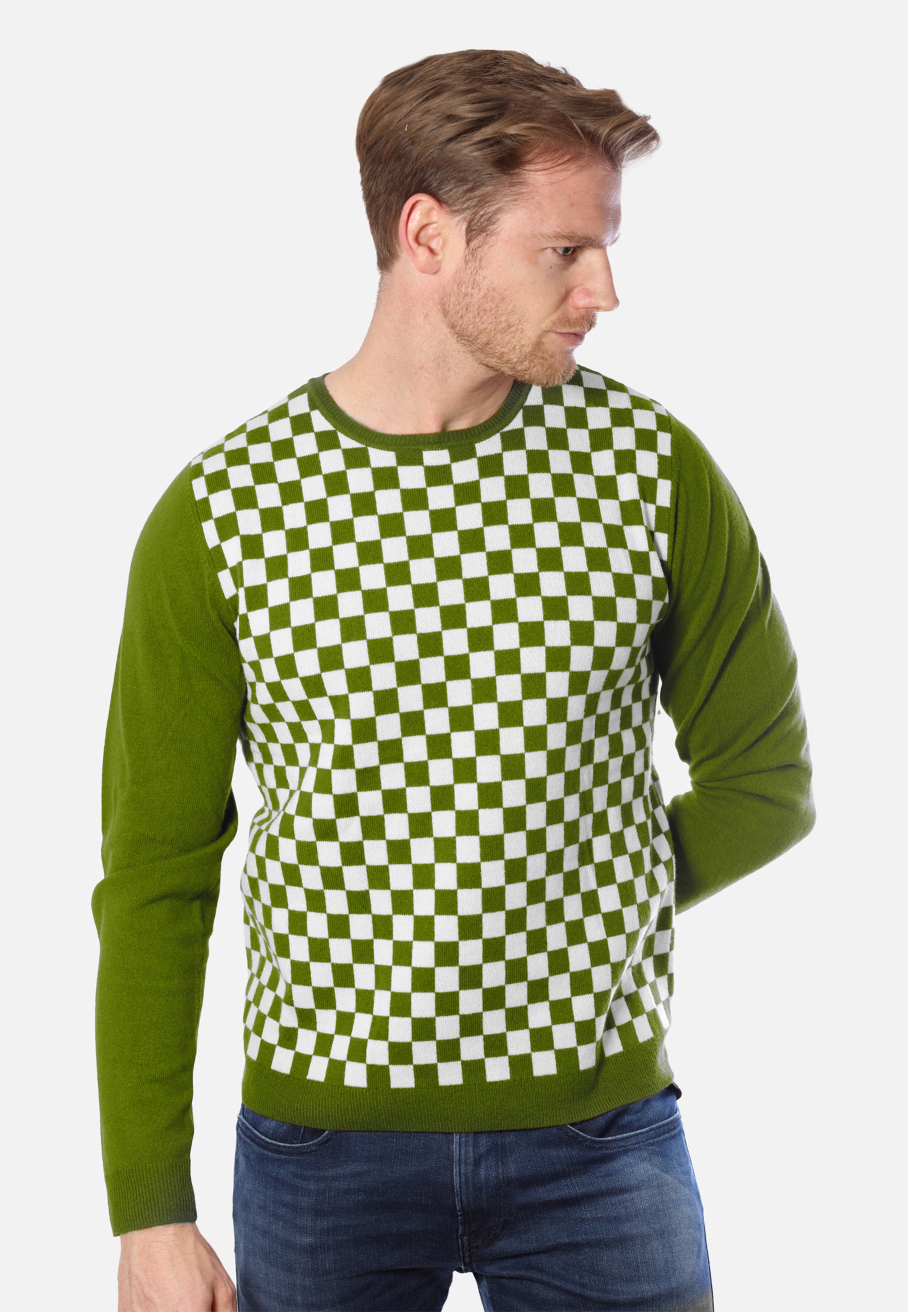 Checker Print Cashmere Merino Sweater