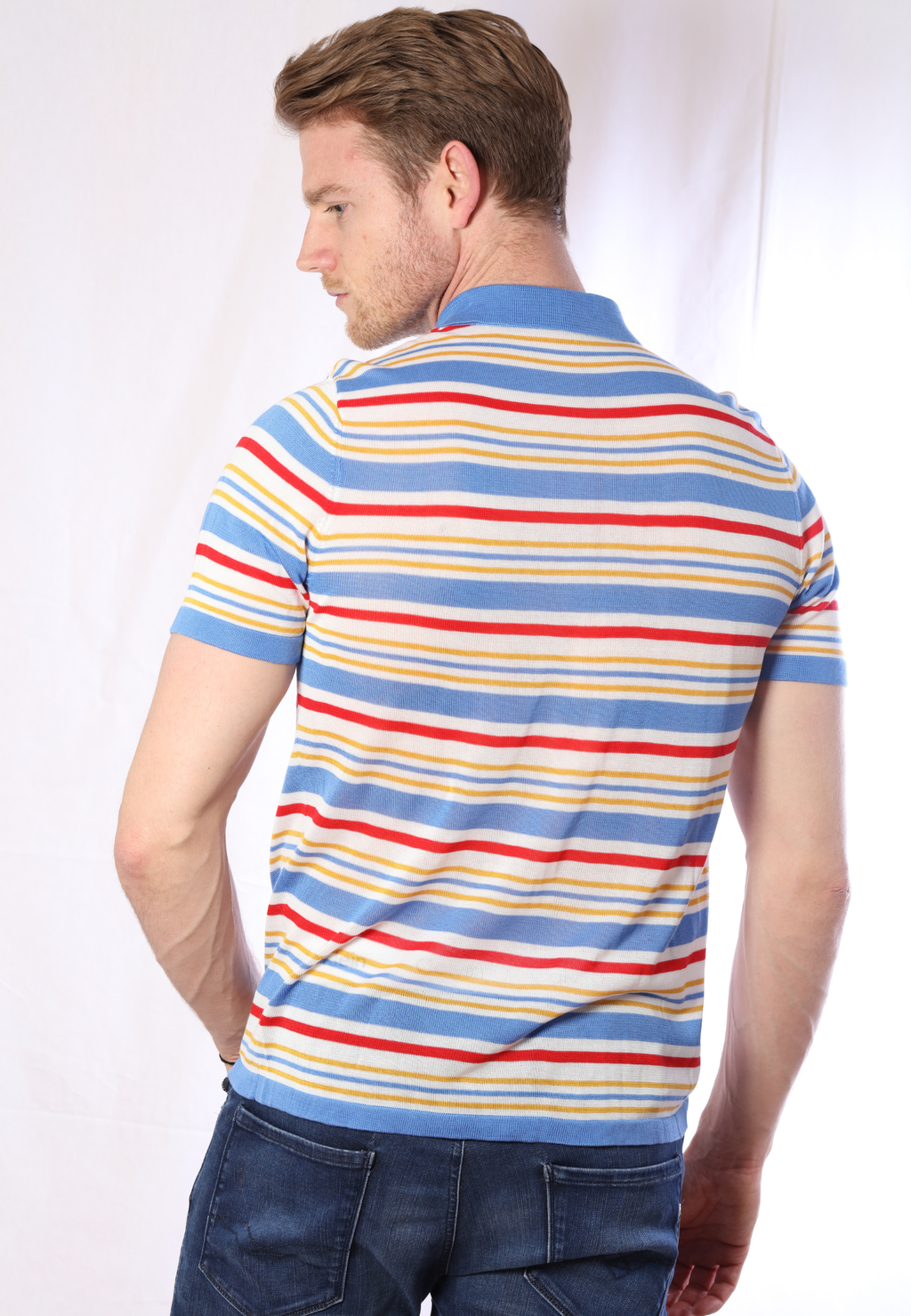 Polo en Tencel à rayures fantaisie multicolores