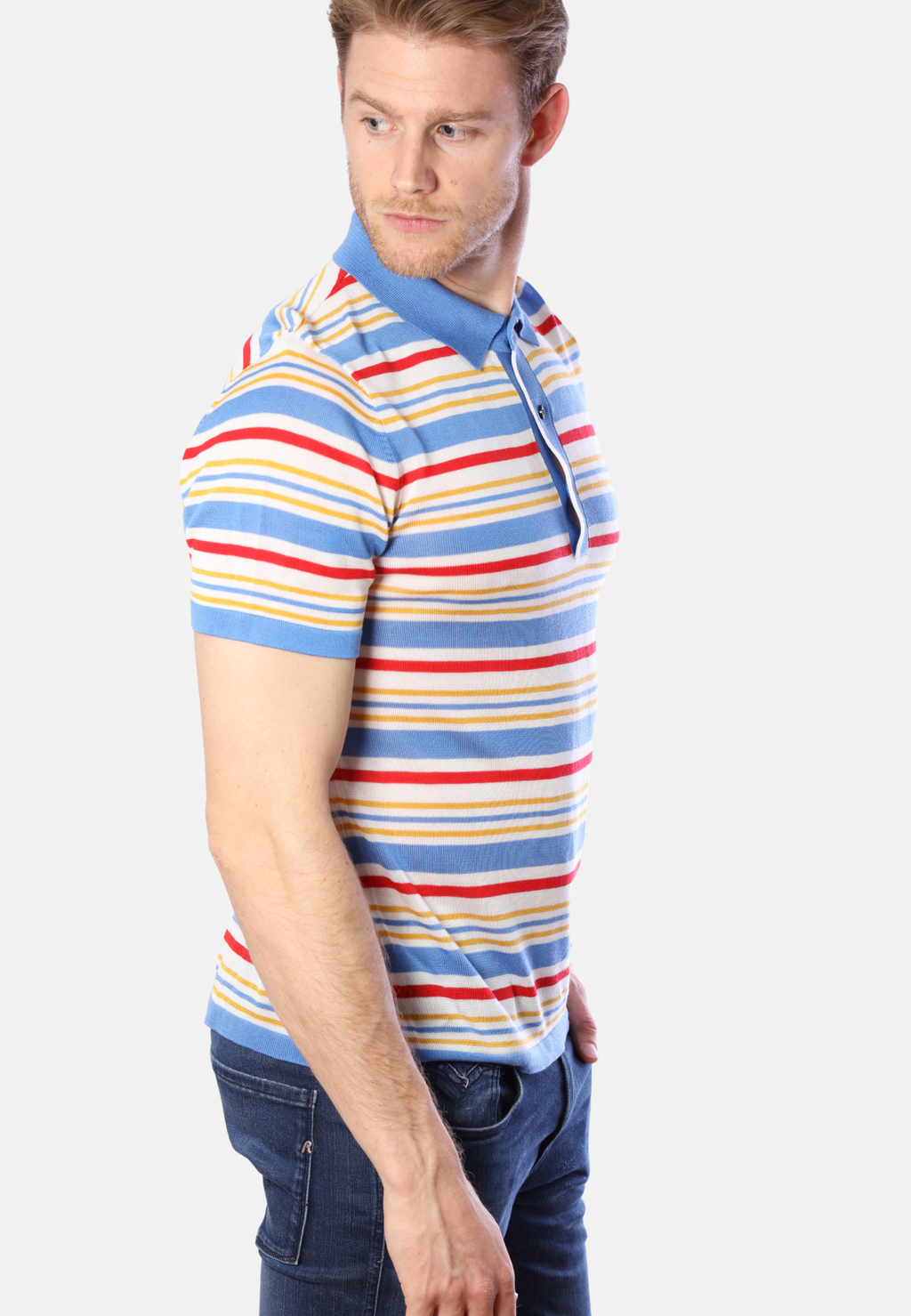 Polo en Tencel à rayures fantaisie multicolores