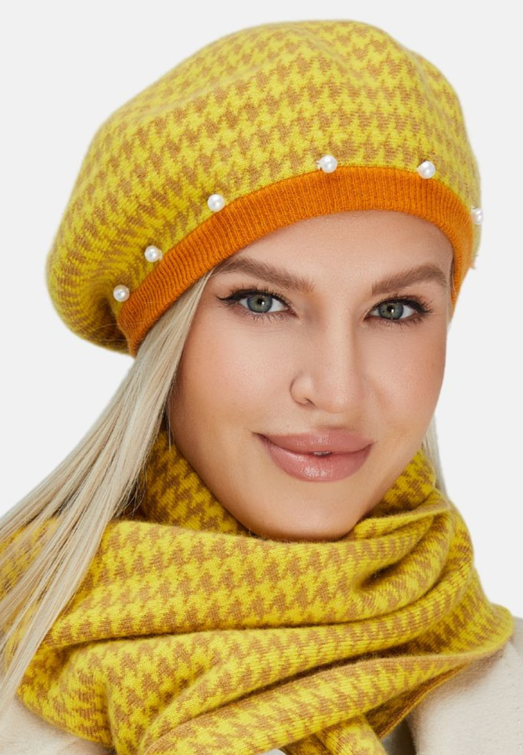 Houndstooth Pearled Cashmere Berets