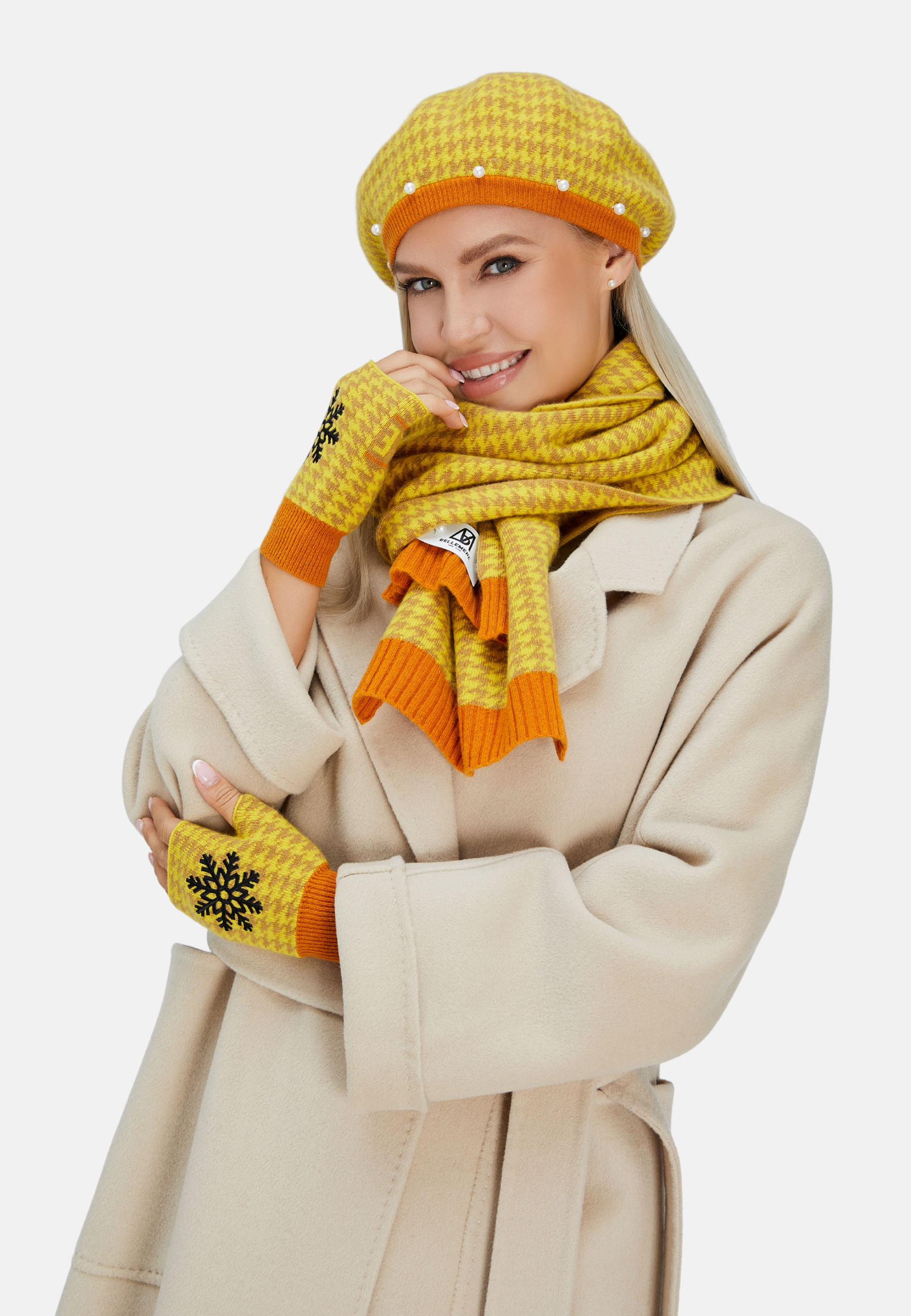 Houndstooth Pearled Cashmere Berets