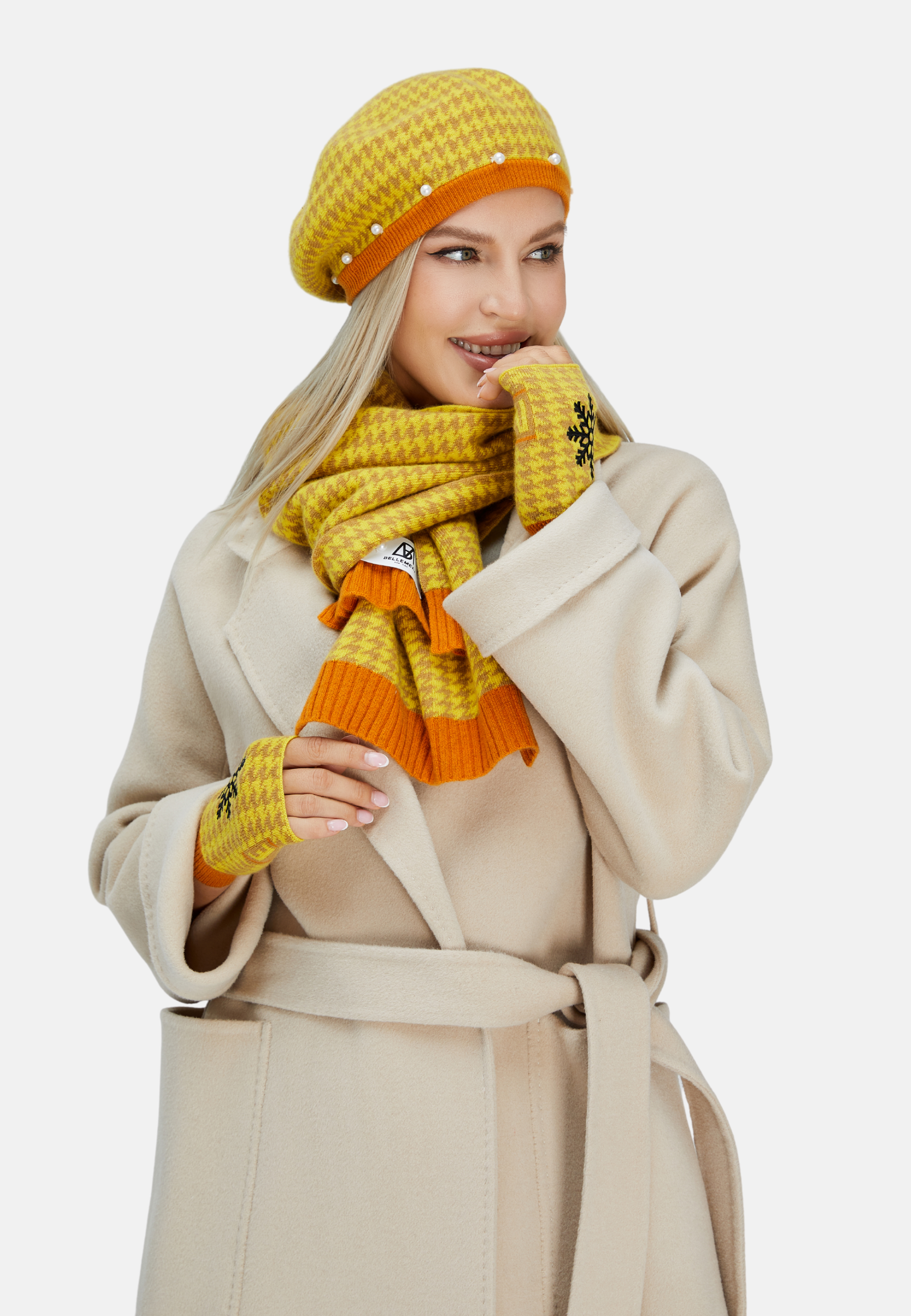 Houndstooth Pearled Cashmere Berets