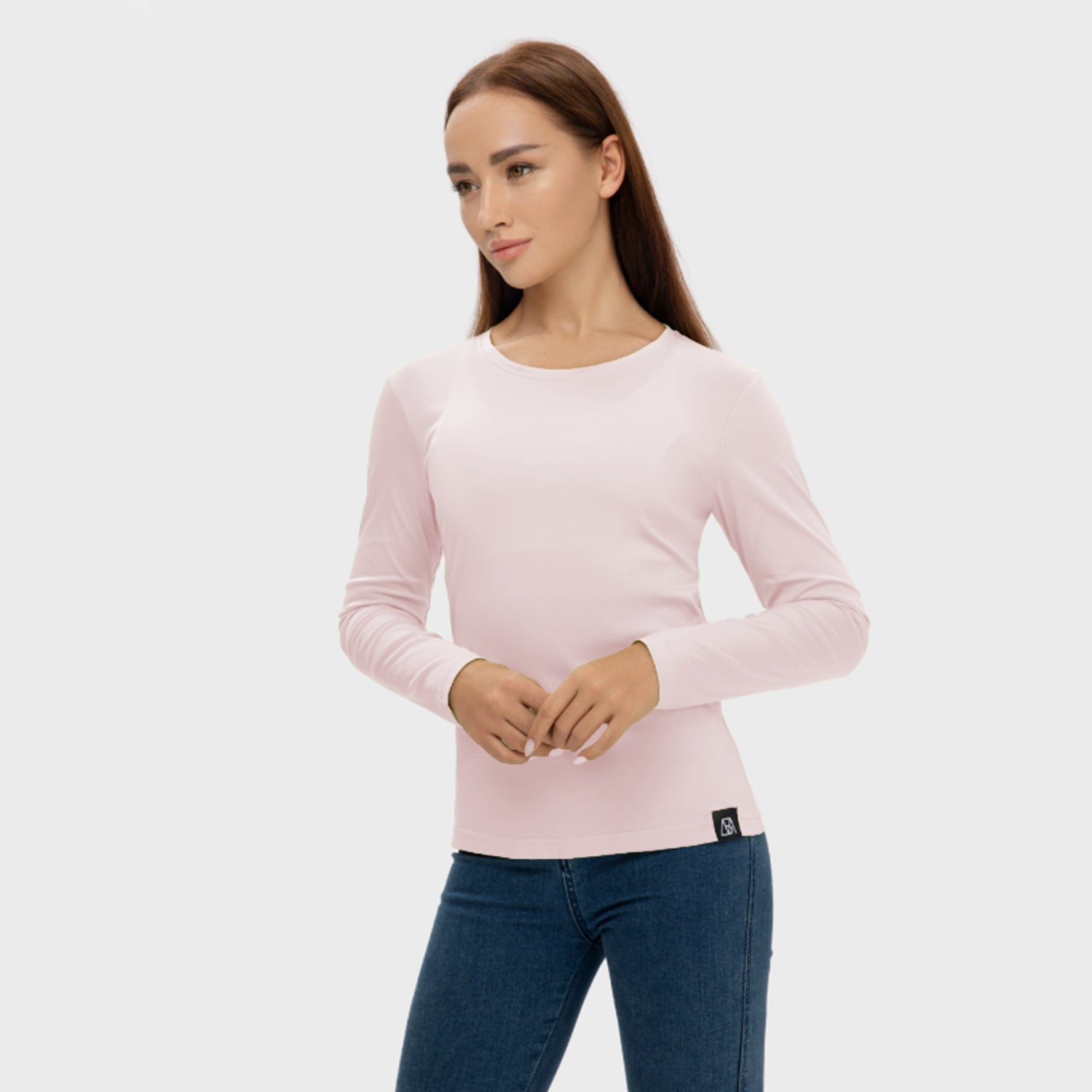 Long Sleeve Crew Neck Mercerized Cotton Women T-Shirt