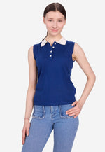Charger l'image dans la galerie, Cotton Cashmere Sleeveless Polo Shirt
