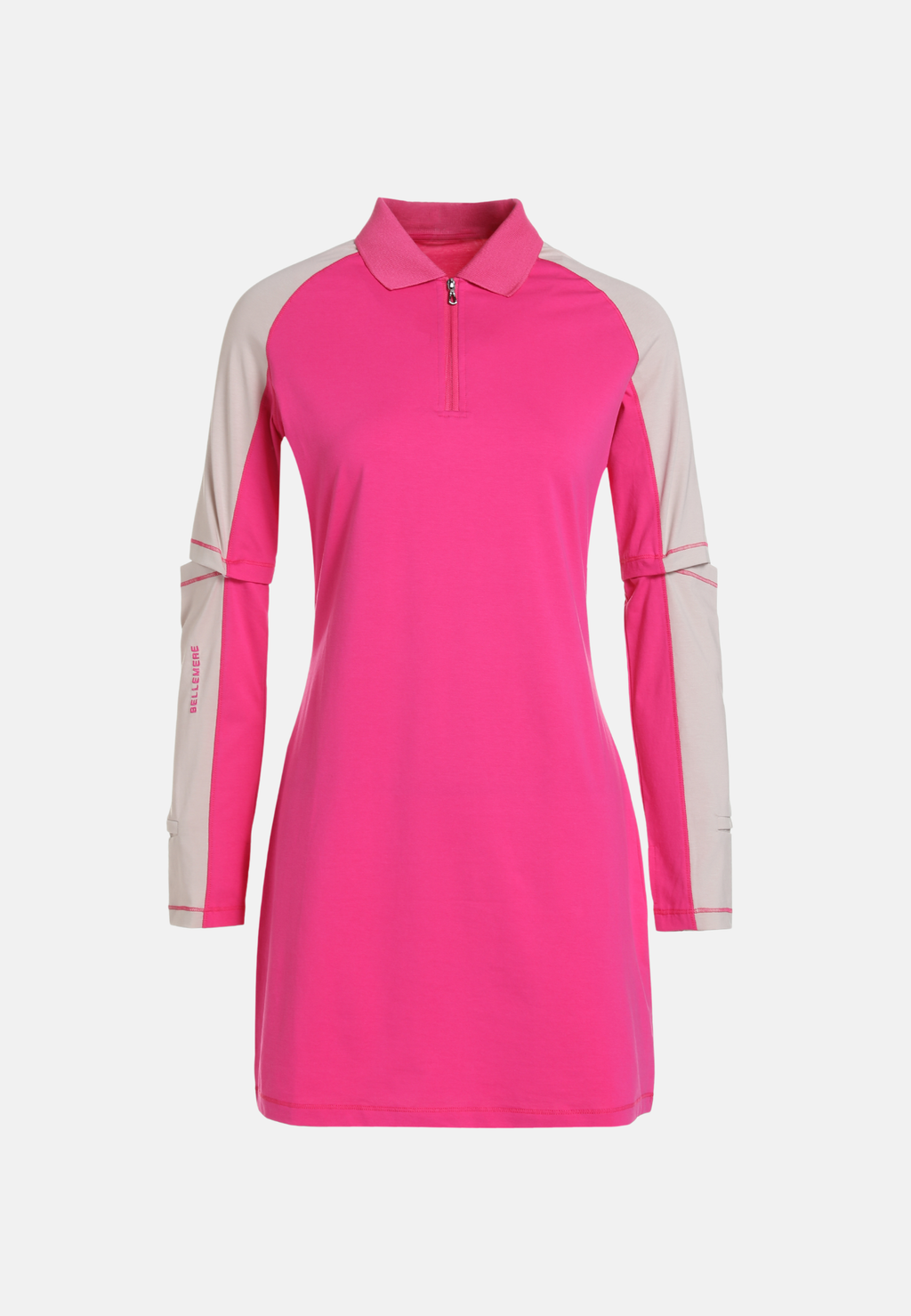 Half-Zip Two-Way Long & Half Sleeves Mini Dress ( Slim fit )