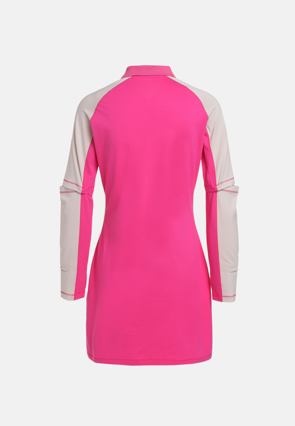 Half-Zip Two-Way Long & Half Sleeves Mini Dress ( Slim fit )