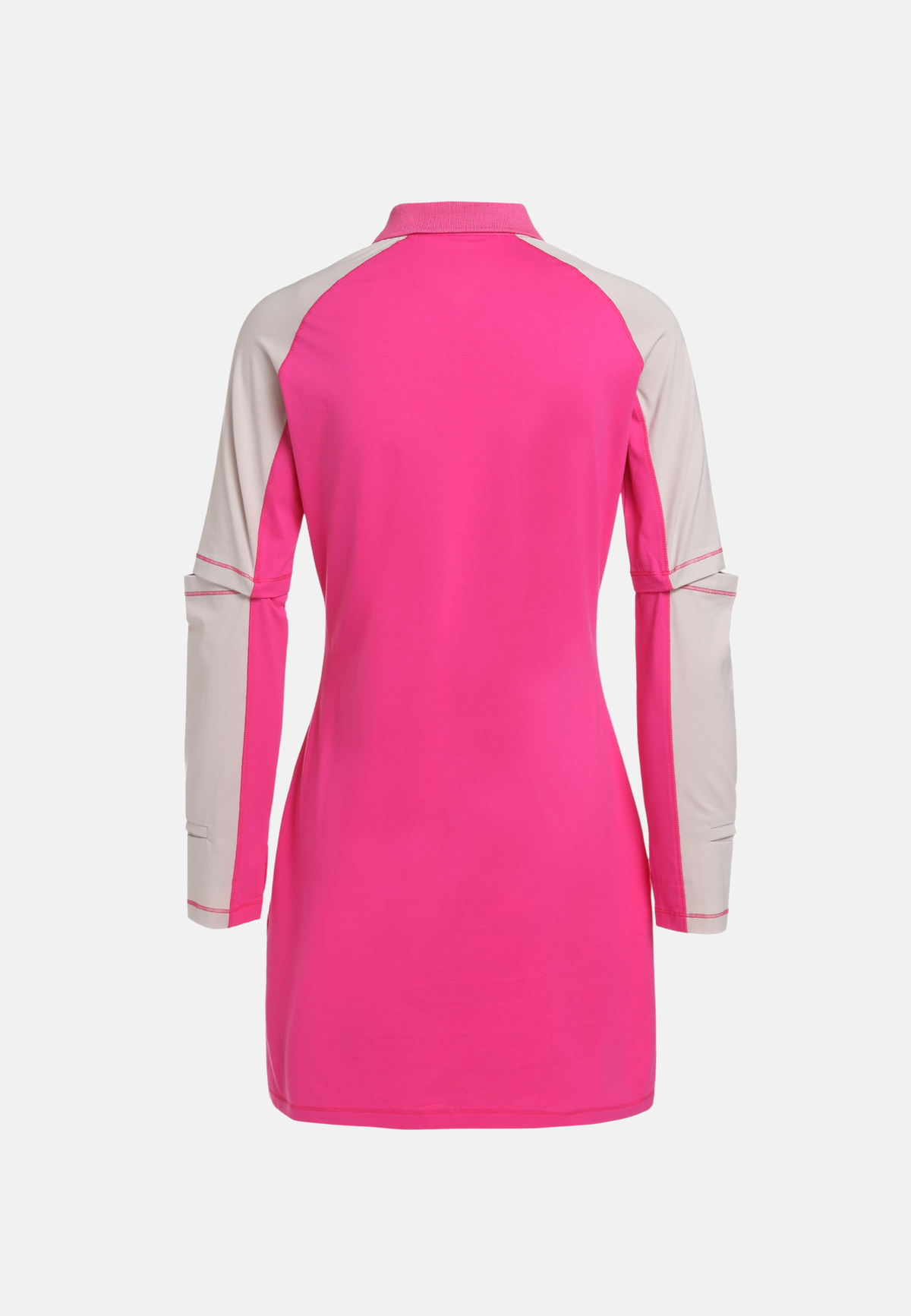 Half-Zip Two-Way Long & Half Sleeves Mini Dress ( Slim fit )